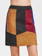 Shein Color Block Faux Suede Paneled Skirt