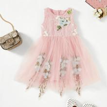 Shein Girls Embroidery Mesh Ribbon Tie Dress