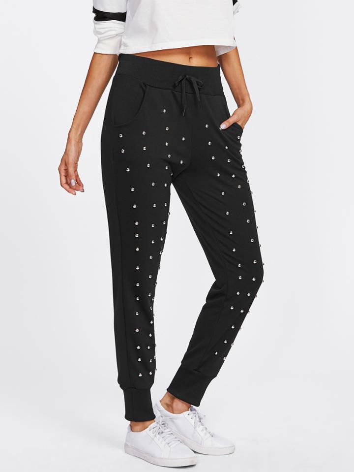 Shein Studded Detail Drawstring Sweatpants
