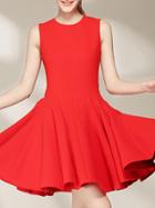 Shein Red Crew Neck Pleated A-line Dress