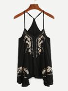 Shein Black Embroidered Ruffled Racerback Cami Top