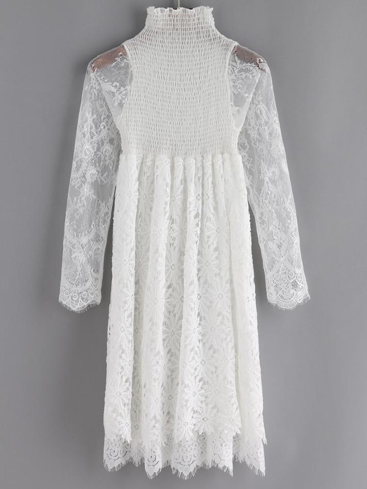 Shein Ruffle Neck High Waisted Lace Dress