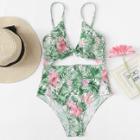 Shein Knot Cutout Tropical Print Swimsuit
