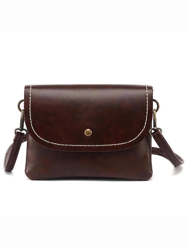 Shein Faux Leather Snap Button Closure Flap Bag - Dark Brown