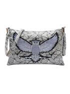 Shein Embroidered Owl Patch Paint Splatter Print Clutch - Grey