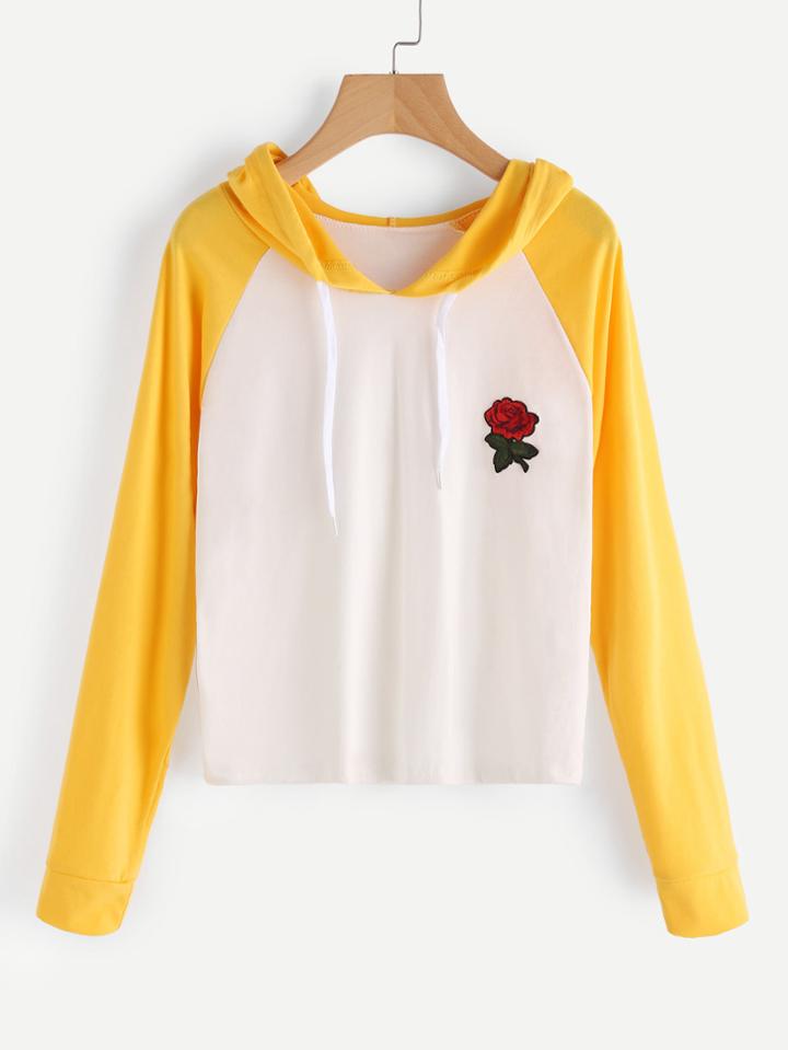 Shein Raglan Sleeve Rose Patch Hoodie