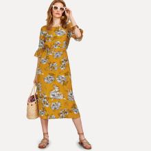 Shein All Over Florals Flounce Sleeve Dress