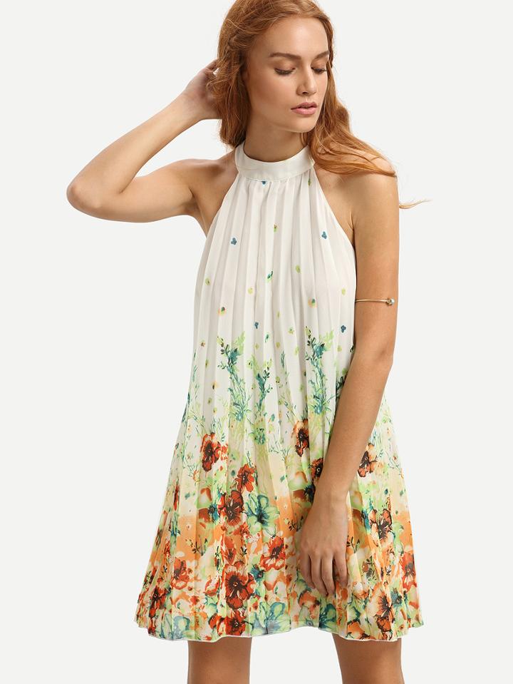 Shein Multicolor Floral Mock Neck Sleeveless Shift Dress