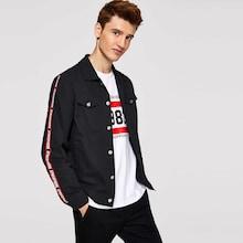 Shein Men Flap Pocket Letter Tape Jacket