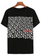 Shein Black Crew Neck Letters Print T-shirt