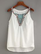 Shein White V Neck Dip Hem Contrast Crochet Tank Top