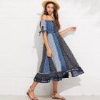 Shein Geo Print Knot Cuff Off Shoulder Dress
