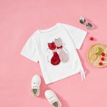 Shein Girls Contrast Sequin Knot Side Tee