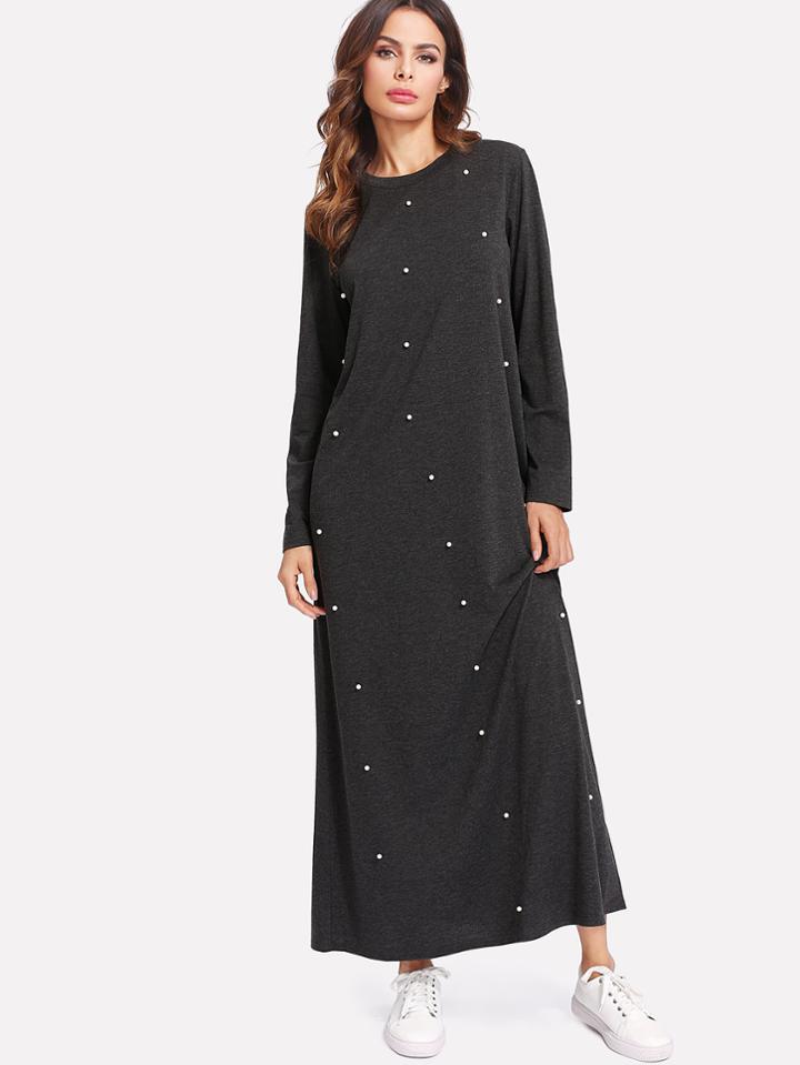 Shein Pearl Beading Marled Dress