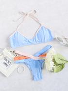 Shein Blue Color Block Halter Bikini Set