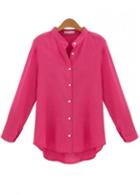 Rosewe Fabulous Long Sleeve Turndown Collar Woman Shirt Rose