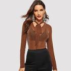 Shein Tied Neck Semi Sheer Glitter Tee