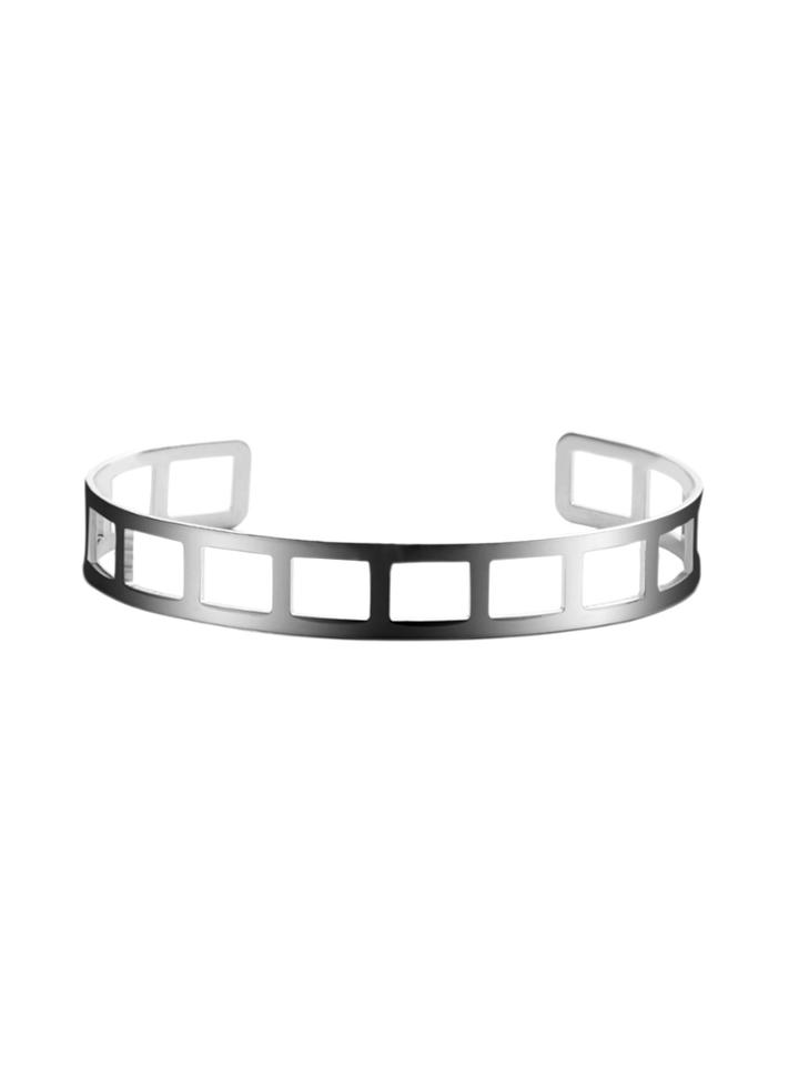 Shein Silver Plated Geometric Hollow Out Wrap Bangle