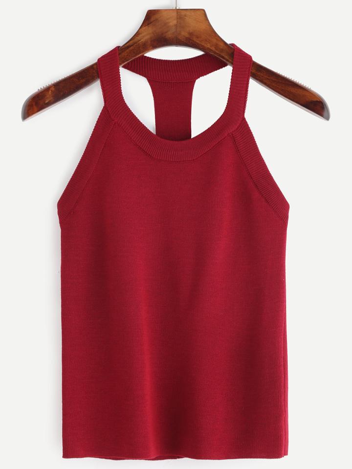 Shein Burgundy Slim Racerback Halter Neck Knit Top