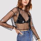 Shein Star Sequin Sheer Mesh Top