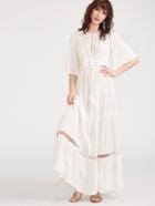 Shein Lace Yoke Flutter Sleeve Tassel Tie Peasant Dress