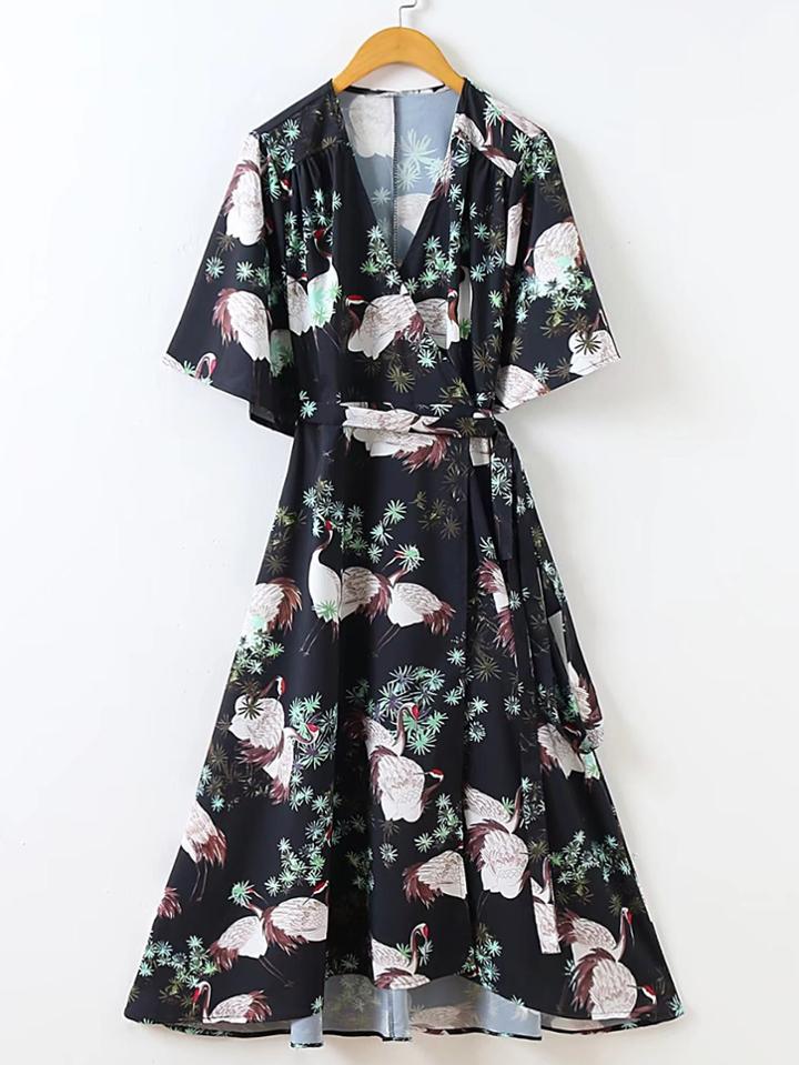 Shein Surplice Front Wrap Dress With Self Tie