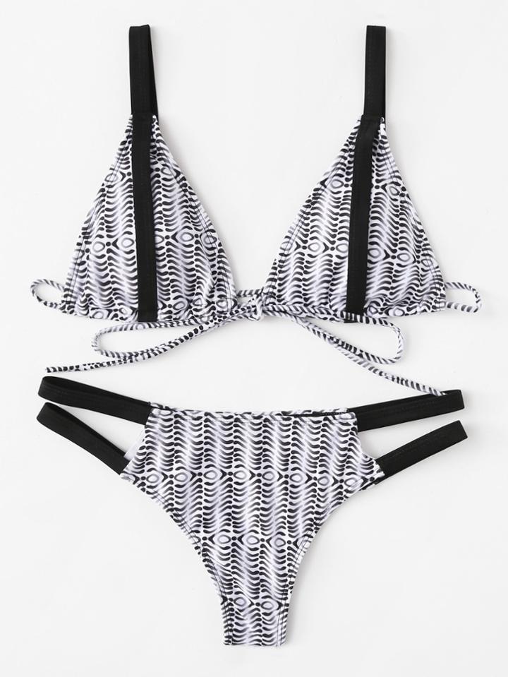 Shein Contrast Straps Self Tie Bikini Set