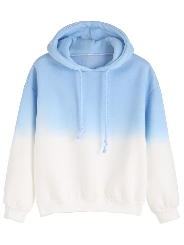 Shein Ombre Long Sleeve Drawstring Hooded Sweatshirt