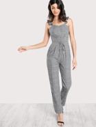 Shein Frilled Strap Plaid Tailored Jumpsuit