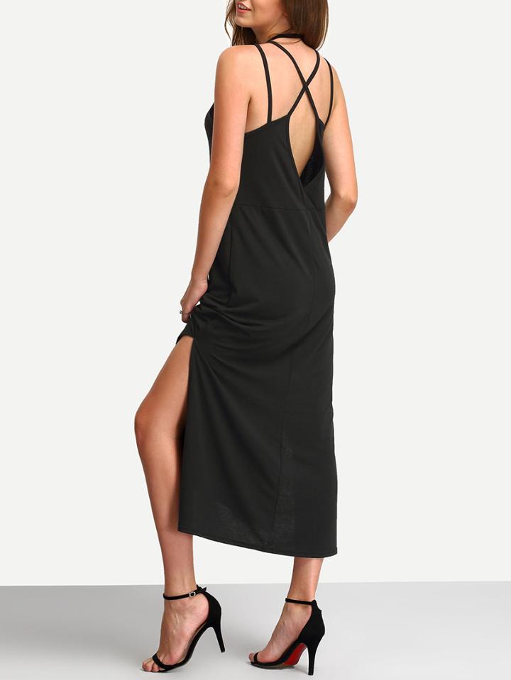 Shein High Neck Crisscross Side Slit Cami Dress