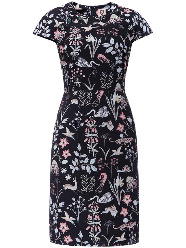 Shein Black Cap Sleeve Floral Sheath Dress