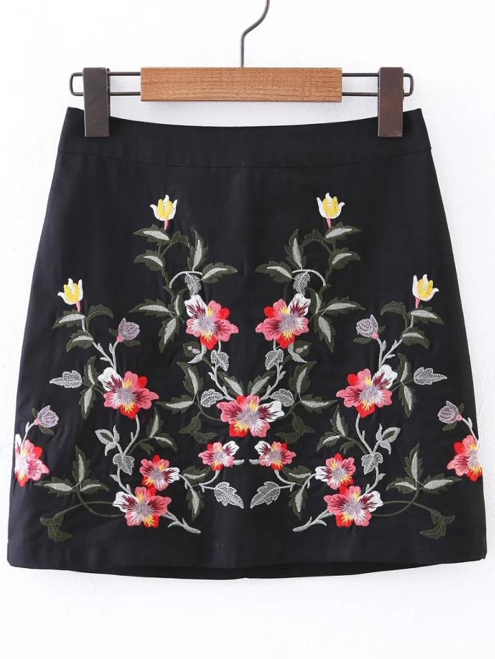 Shein Flower Embroidered Bodycon Skirt