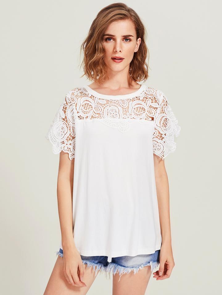 Shein Guipure Lace Yoke Tee