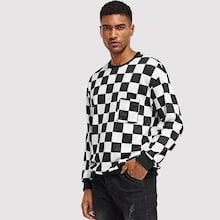 Shein Men Pocket Front Gingham Pullover