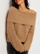 Shein Khaki Boat Neck Long Sleeve Crop Sweater