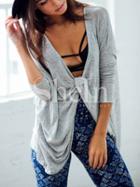 Shein Grey Knotted Front V Neck T-shirt