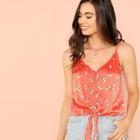 Shein Cherry Print Knotted Cami Top