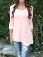 Shein Pink Round Neck Side Buttons T-shirt
