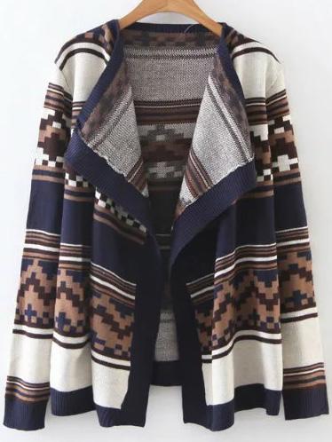 Shein Multicolor Striped Open Front Sweater Coat