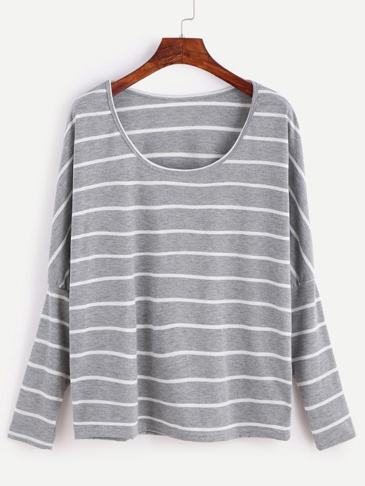Shein Grey Striped Drop Shoulder T-shirt