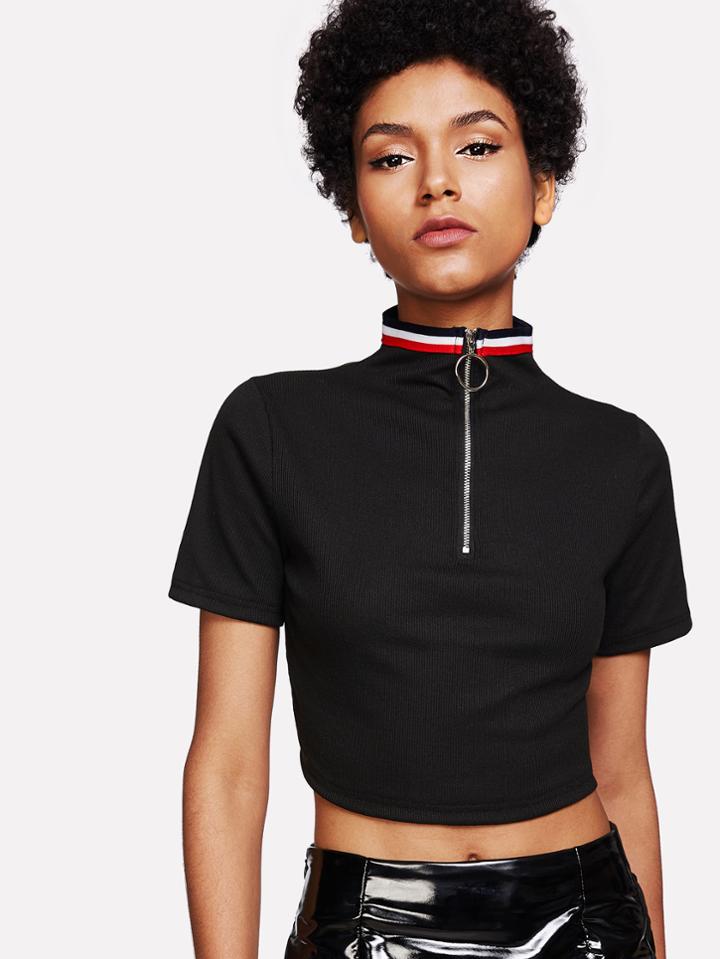 Shein Mock Neck Zip Up Front Tee
