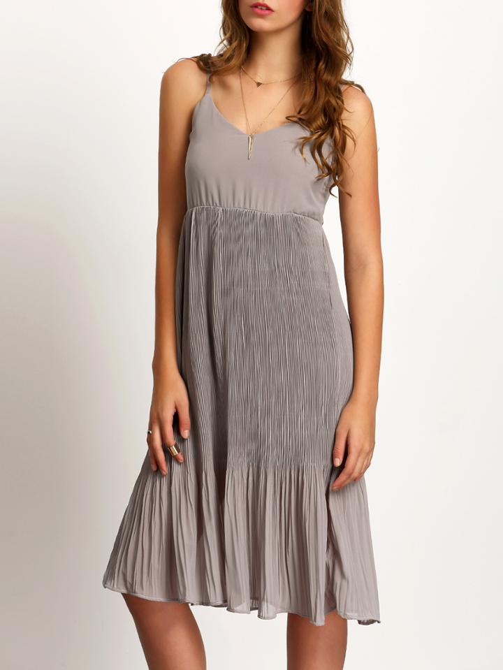 Shein Grey Spaghetti Strap Pleated Shift Dress
