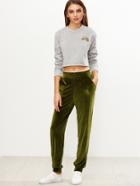 Shein Olive Green Elastic Waist Velvet Sweatpants