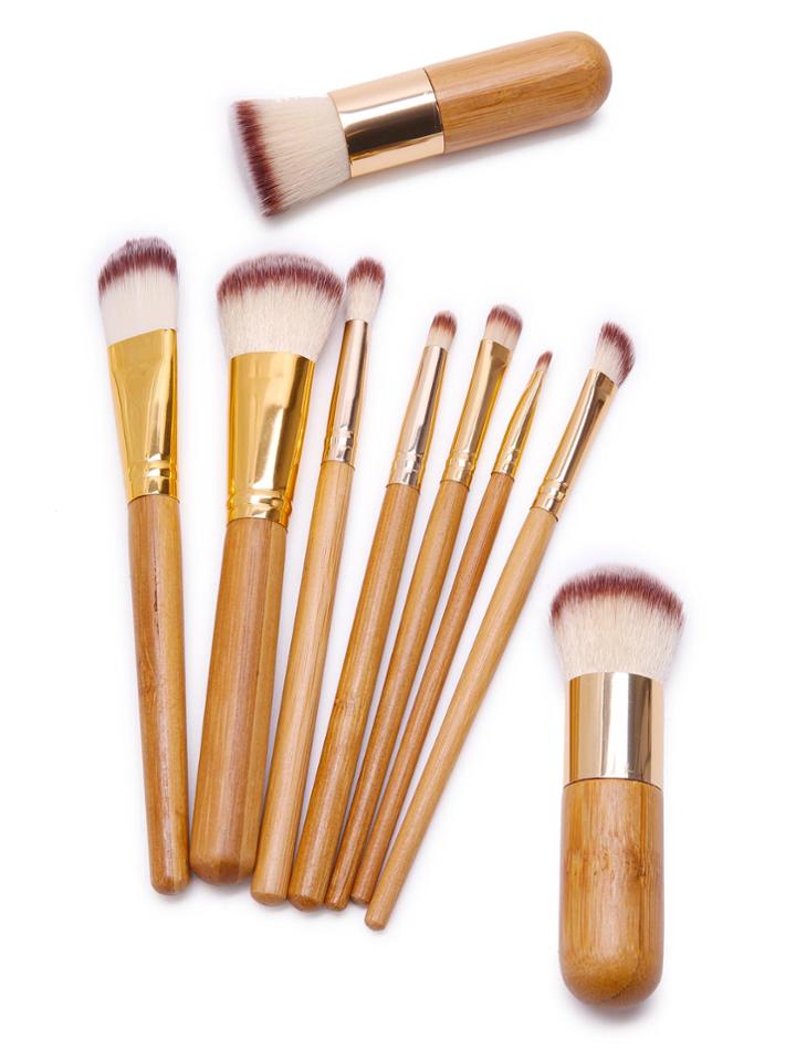 Shein Bamboo Handle Gold Professional Makeup Brush Set 9pcs
