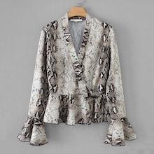 Shein Knot Side Ruffle Hem Snakeskin Print Blouse