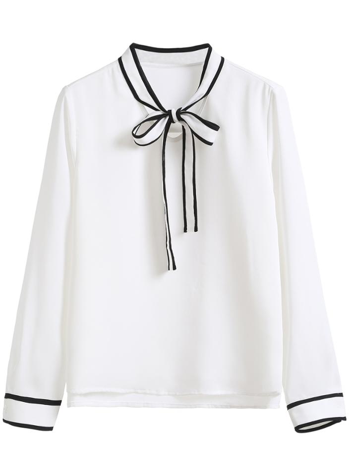 Shein White Striped Collar And Cuff Blouse