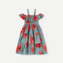 Shein Girls Floral Print Ruffle Trim Dress