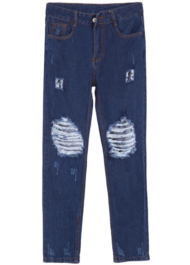 Shein Navy Slim Ripped Pockets Denim Pant