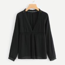 Shein Lace Insert Plunging Smock Top