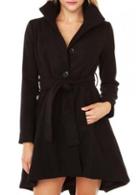 Rosewe Brief Button Closure Long Sleeve Solid Black Coat